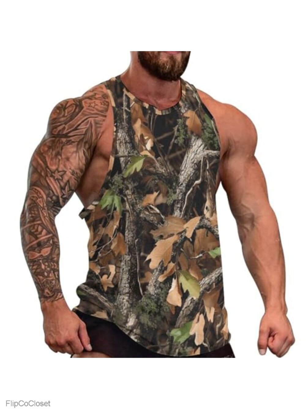 Men's Camo Tank Top Leaf Graphic Muscle Sleeveless Casual T-Shirt
